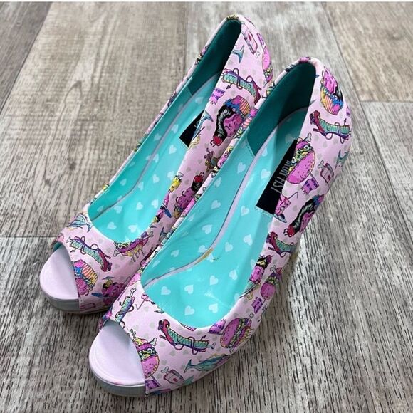 BNIB IRON FIST DEATH'S DINER PEEPTOE PINK PLATFORM Sz 5 BNIB - Picture 2 of 12